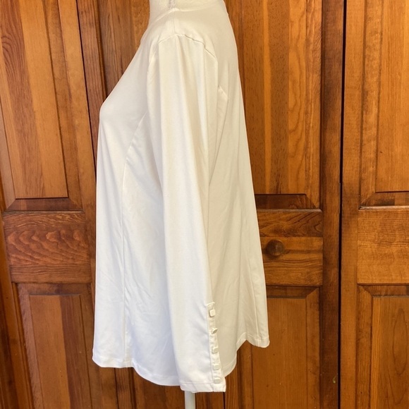 Susan Graver Liquid Knit Ivory White Tunic WristLength Sleeve Top Bateau Neck MP - Picture 2 of 9